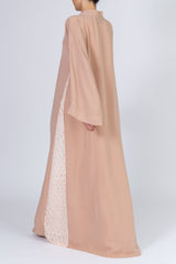 Feradje Blush Abaya with Side Lace in Silk