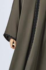 Feradje Closed Olive Green Abaya with Black Lace in Silk