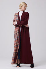 Feradje Open Red Abaya with Knitted Front in Crepe