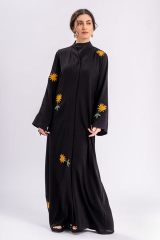 Black Abaya Gold Flowers FERADJE