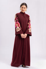 Maroon Abaya Flower Sleeves FERADJE