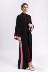 Black Pink Red Stripe Open Abaya FERADJE