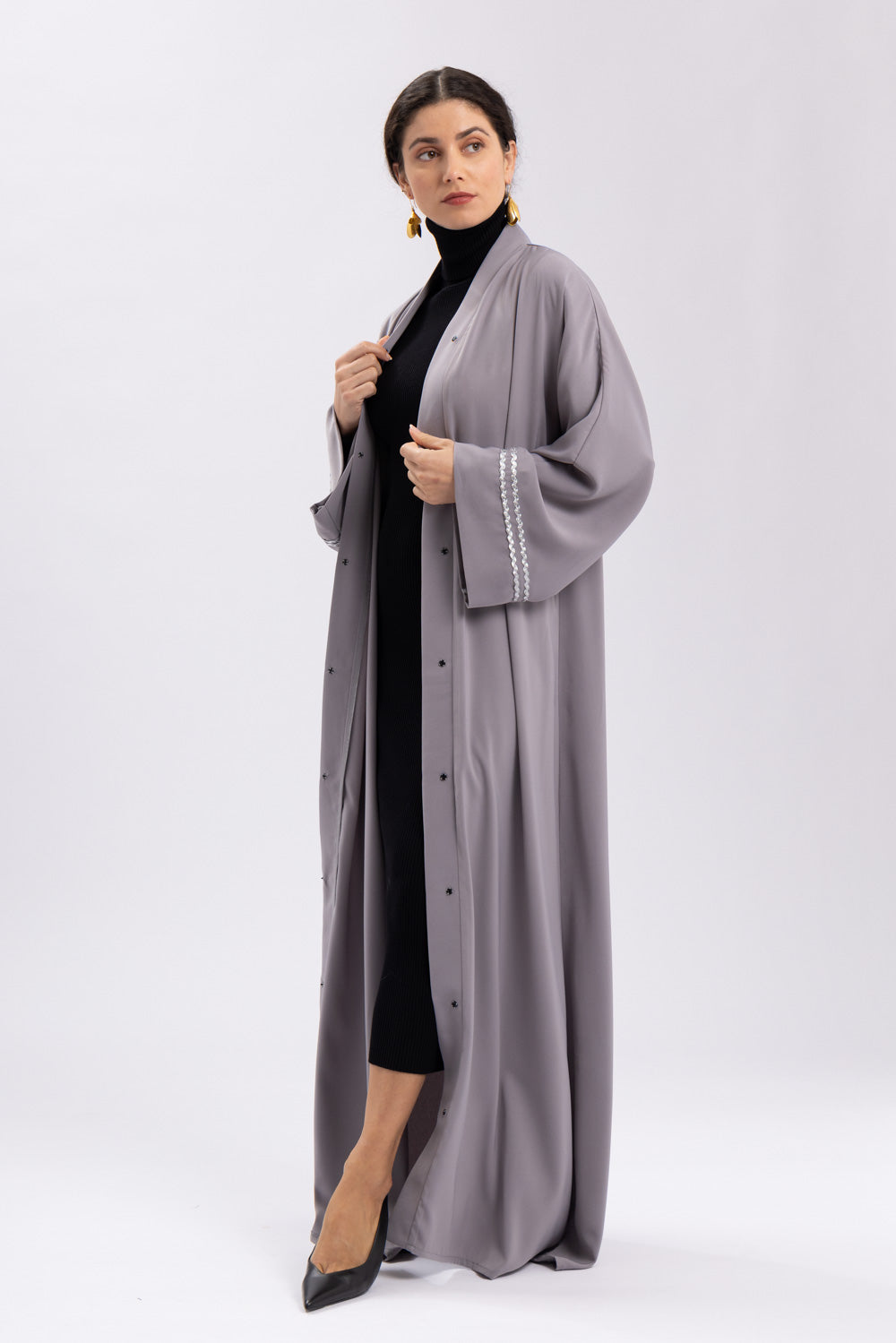 Grey Plain Open Abaya | FERADJE