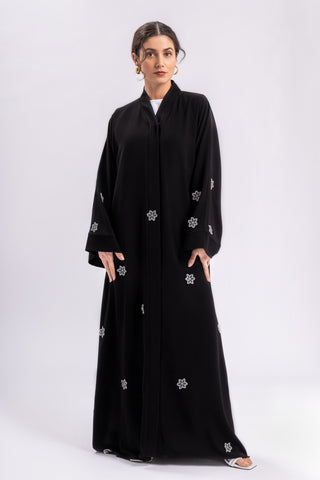 Black Abaya White Flowers FERADJE
