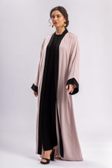 Pink Black Plain Open Abaya FERADJE