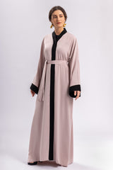 Pink Black Plain Belt Abaya FERADJE