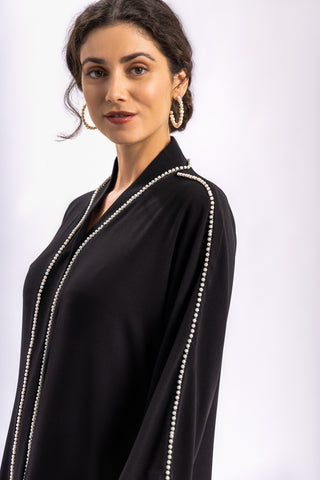 Black White Pearls Abaya FERADJE