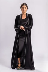 Black White Pearls Open Abaya FERADJE