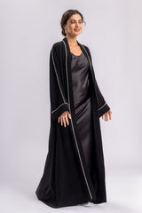 Black White Pearls Open Abaya FERADJE