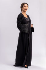 Pearl Sleeves Open Black Abaya FERADJE