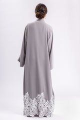 Grey Abaya White Lace FERADJE