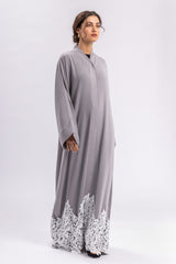 Grey Abaya White Lace FERADJE