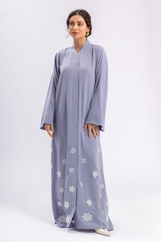 Blue Abaya White Flowers FERADJE