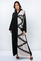 Feradje Black Beige Abaya with Lace