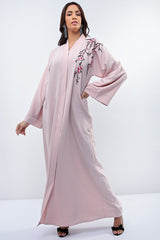 Feradje Pink Abaya Flowers on Chest