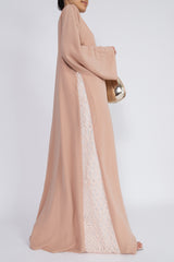 Feradje Blush Closed Abaya with Side Lace in Silk