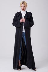 Feradje Black Open Abaya with Frills on Neck 