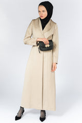 Feradje Open Beige Pleated Abaya with Collar