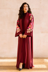 Red Open Embroidered Abaya