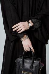 Feradje Black Plain Close Abaya with Zipper, Lace on Cuffs in Crepe