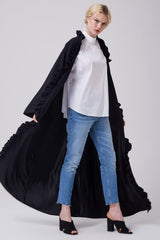 Feradje Black Open Abaya with Frills on Plackets 