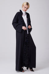 Feradje Black Open Abaya with Frills in Front 