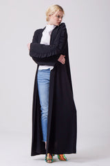 Feradje Black Open Abaya with Frills on Sleeves