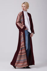 Feradje Open Red Abaya with Knitted Front in Crepe