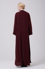 Feradje Open Red Abaya with Knitted Front in Crepe