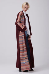 Feradje Open Red Abaya with Knitted Front in Crepe