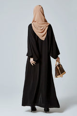 Feradje Black Closed Abaya with Pearls in Silk 